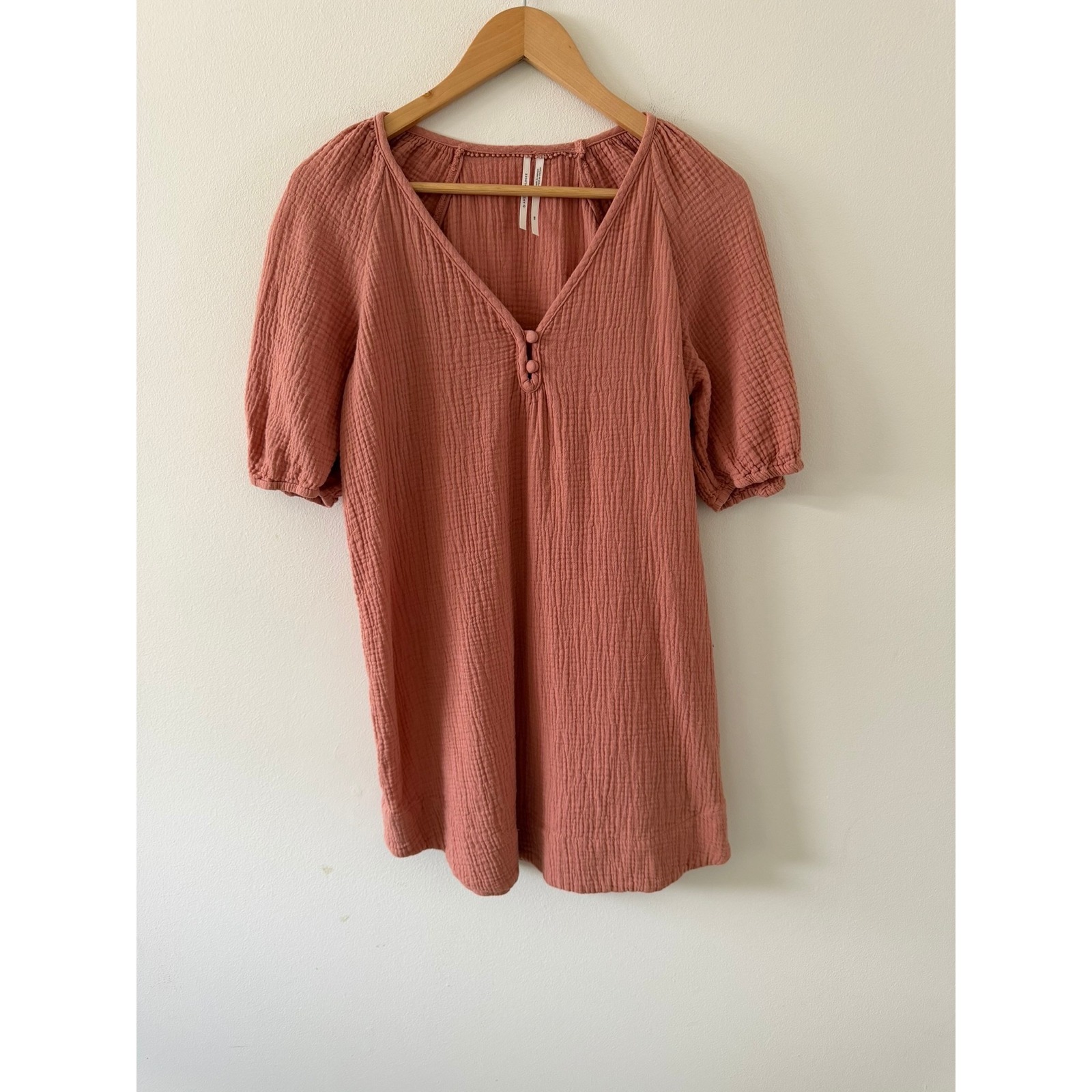Anthropologie By Anthropologie Taylor Puff-Sleeved Tunic Dress Rose Xs